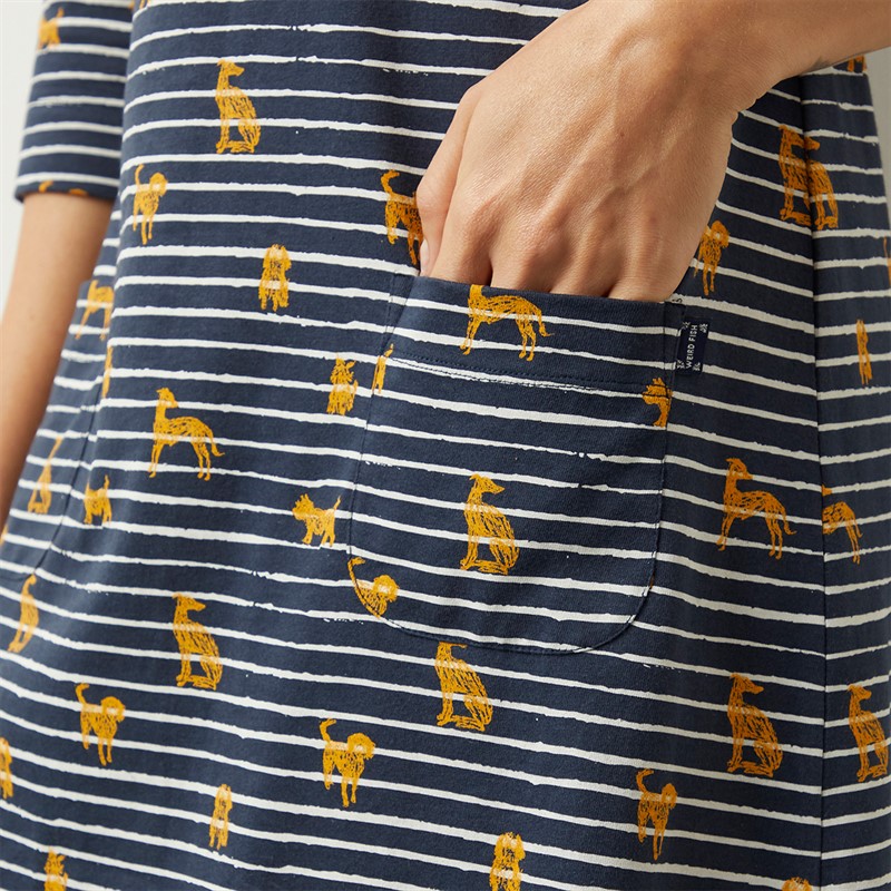 Weird Fish Womens Esme Printed Jersey Dress Ochre