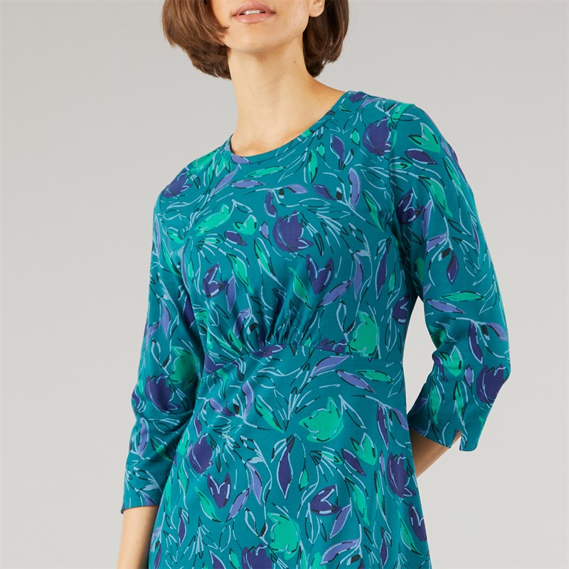 Weird Fish Womens Scarlett Printed Jersey Dress Leaf Green