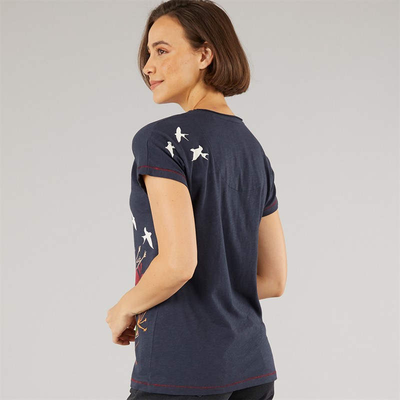 Weird Fish Womens Fluttering Flock Organic Graphic Marl T-Shirt Navy