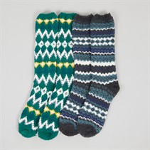 Weird Fish Womens Acres Cosy Two Pack Socks Green Ivy