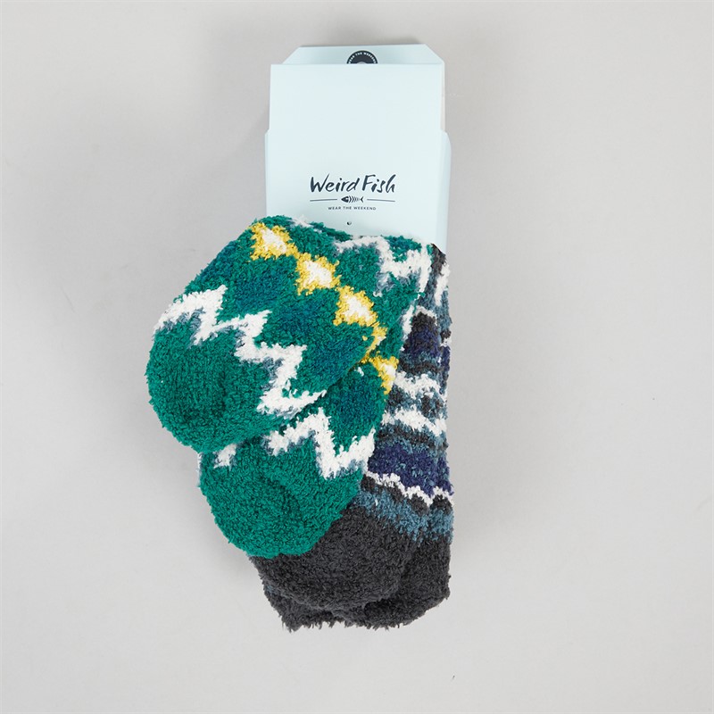 Weird Fish Womens Acres Cosy Two Pack Socks Green Ivy