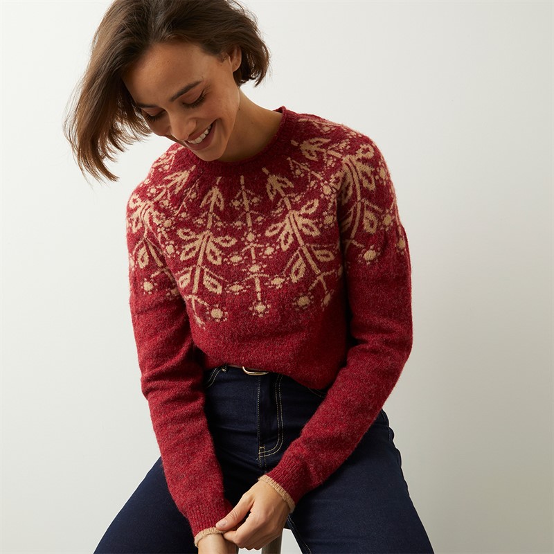 Weird Fish Womens Aaisha Eco Fair Isle Jumper Rhubarb