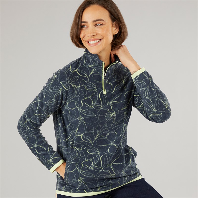 Weird Fish Womens Priya 1/4 Zip Printed Micro Fleece Moon Light Blue