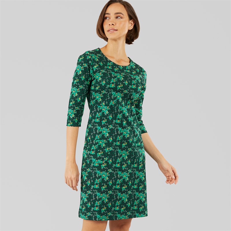 Weird Fish Womens Matilda Printed Jersey Dress Forest Night - Size 8