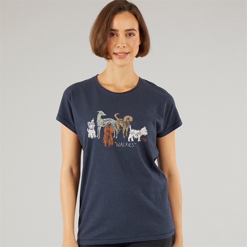 Weird Fish Womens Doggies Organic Graphic T-Shirt Navy