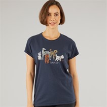 Weird Fish Womens Doggies Organic Graphic T-Shirt Navy