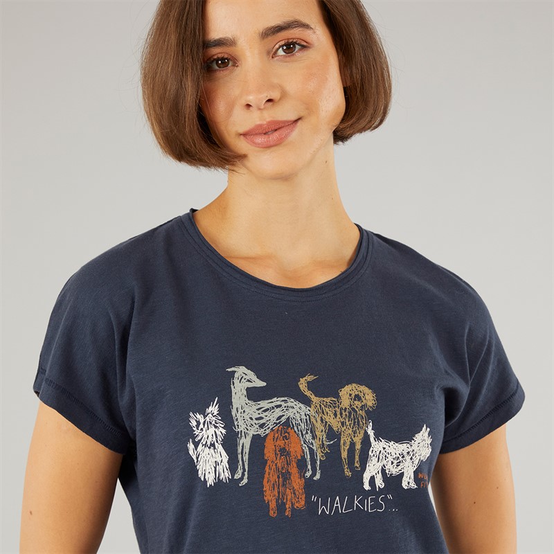 Weird Fish Womens Doggies Organic Graphic T-Shirt Navy