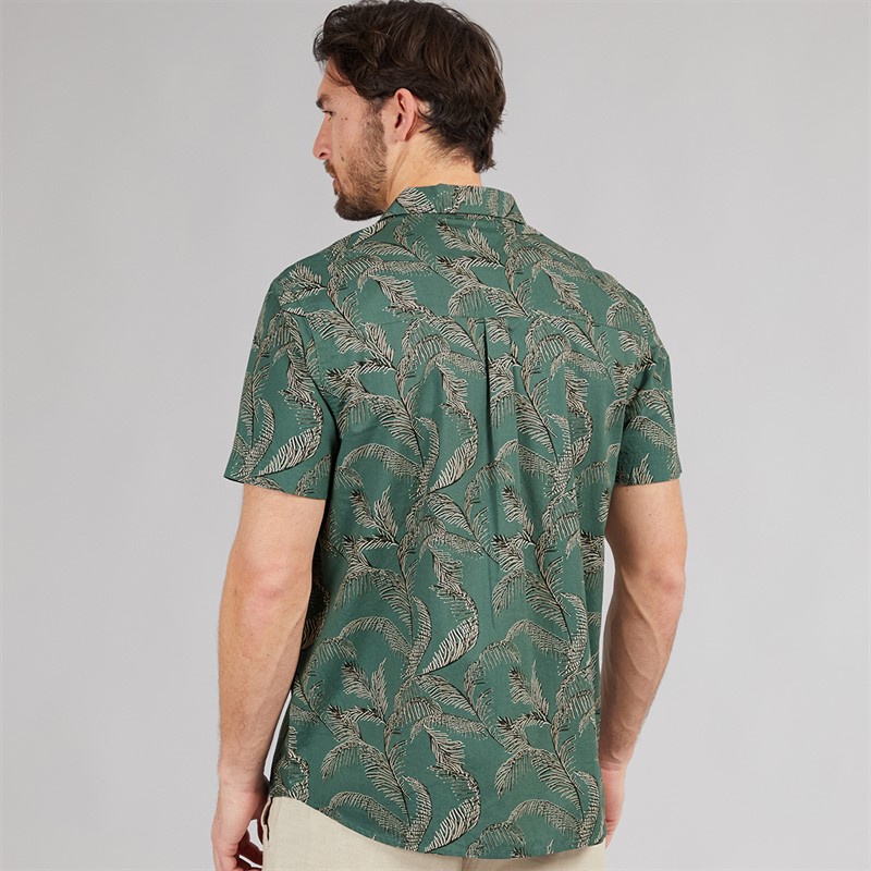 Weird Fish Mens Rafe Short Sleeve Printed Shirt Dusky Green