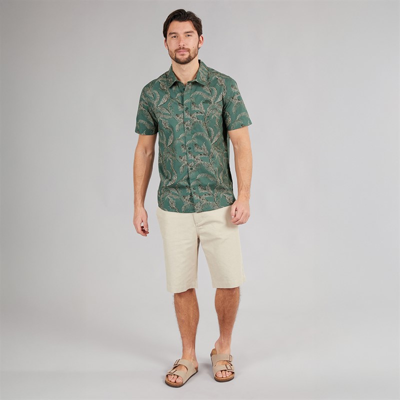 Weird Fish Mens Rafe Short Sleeve Printed Shirt Dusky Green