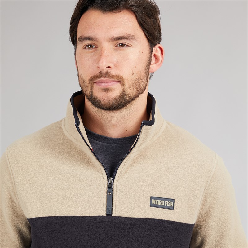 Weird Fish Mens Ezrah 1/4 Zip Colour Block Fleece Flint Stone