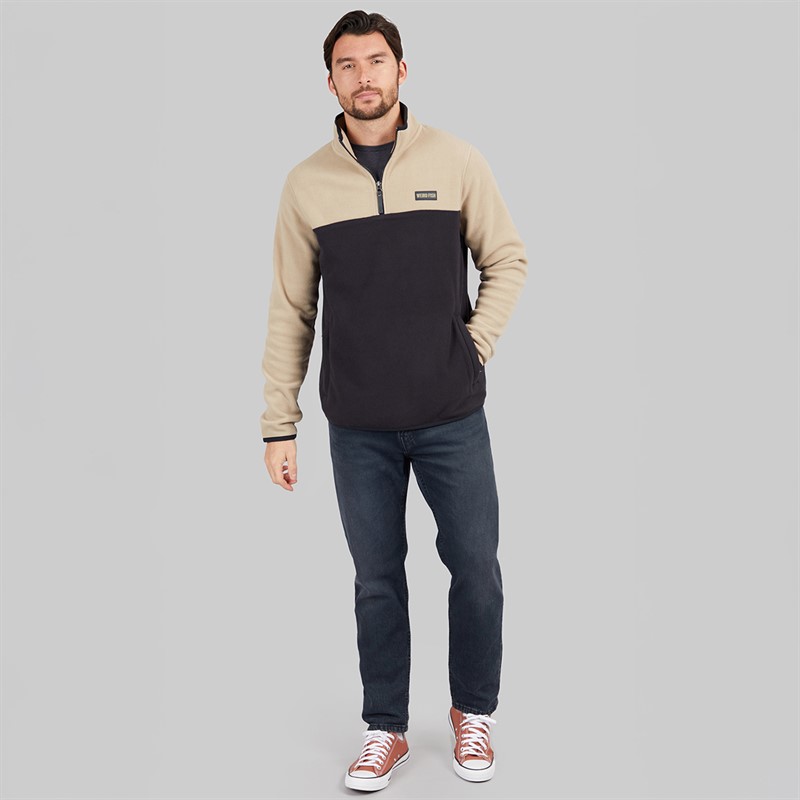 Weird Fish Mens Ezrah 1/4 Zip Colour Block Fleece Flint Stone