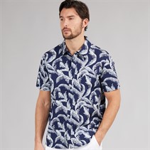 Weird Fish Mens Rafe Short Sleeve Printed Shirt Dark Blue
