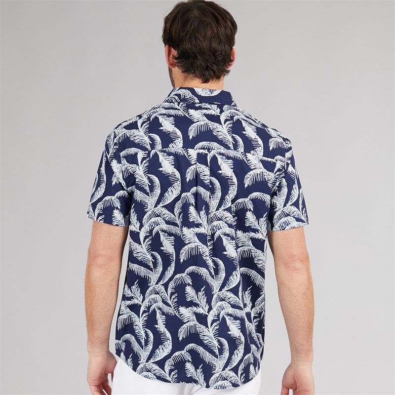 Weird Fish Mens Rafe Short Sleeve Printed Shirt Dark Blue