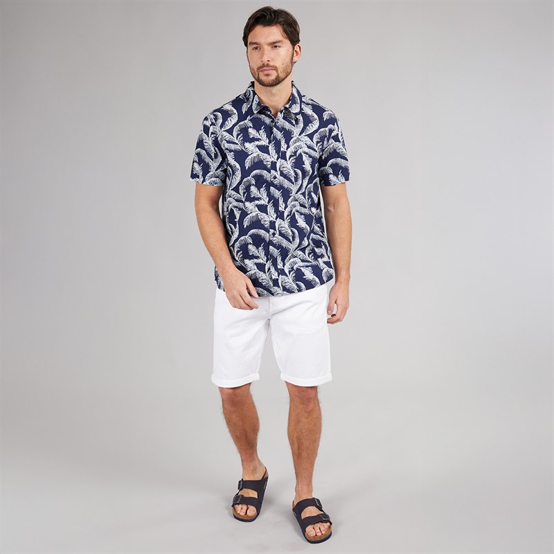 Weird Fish Mens Rafe Short Sleeve Printed Shirt Dark Blue