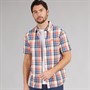 Weird Fish Mens Otis Short Sleeve Checked Shirt Mango/Light Cream