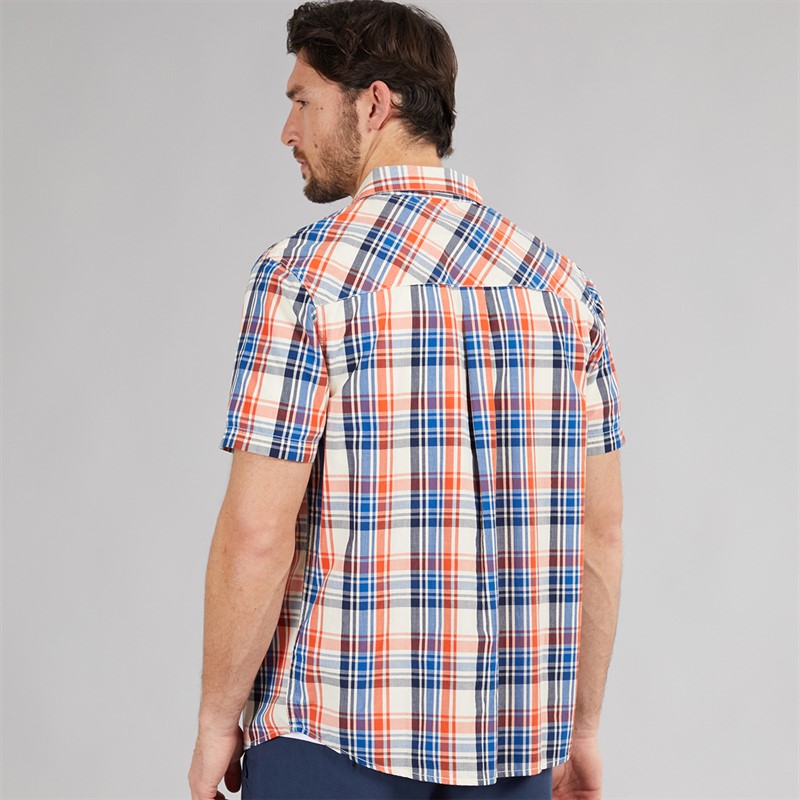 Weird Fish Mens Otis Short Sleeve Checked Shirt Mango/Light Cream