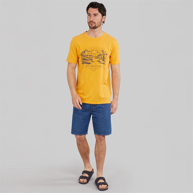 Weird Fish Mens Daybreak Graphic T-Shirt Mustard