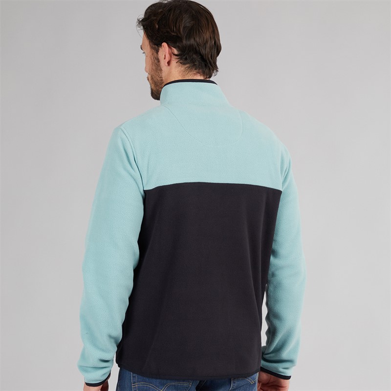 Weird Fish Mens Ezrah 1/4 Zip Colour Block Fleece Mineral Blue