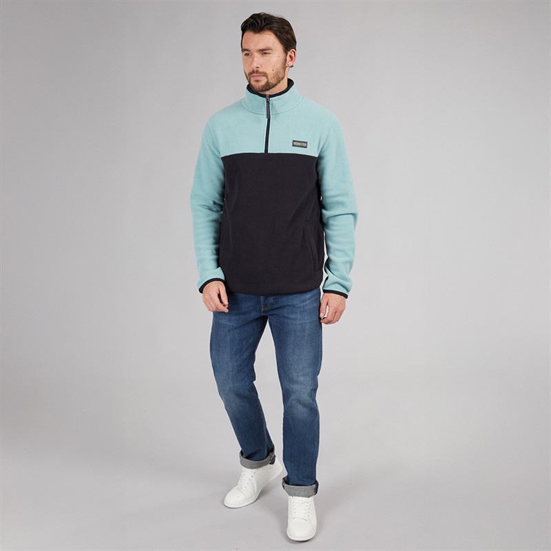 Weird Fish Mens Ezrah 1/4 Zip Colour Block Fleece Mineral Blue