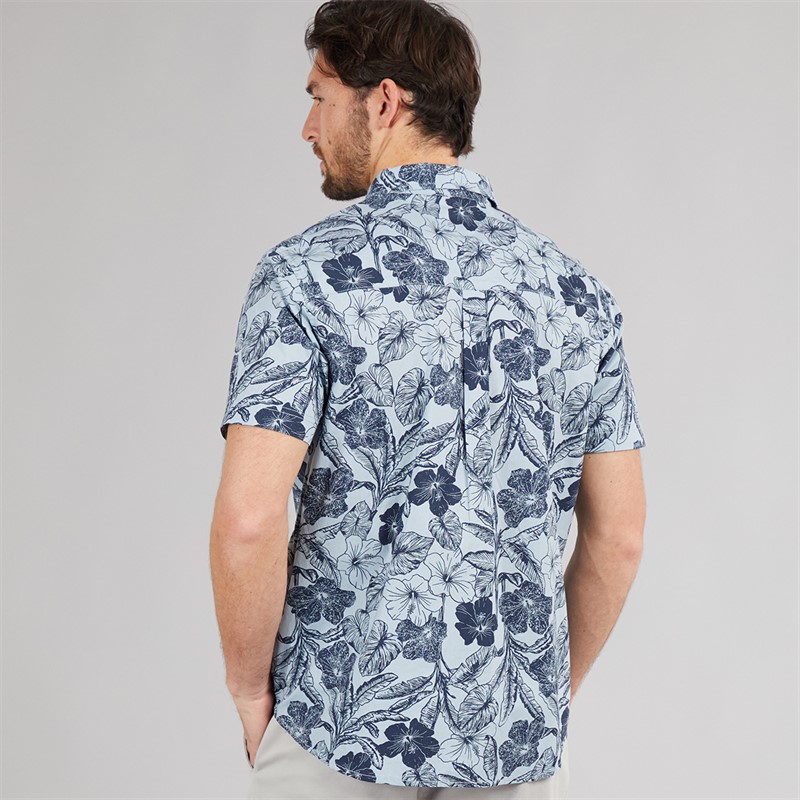 Weird Fish Mens Rafe Short Sleeve Printed Shirt Light Denim