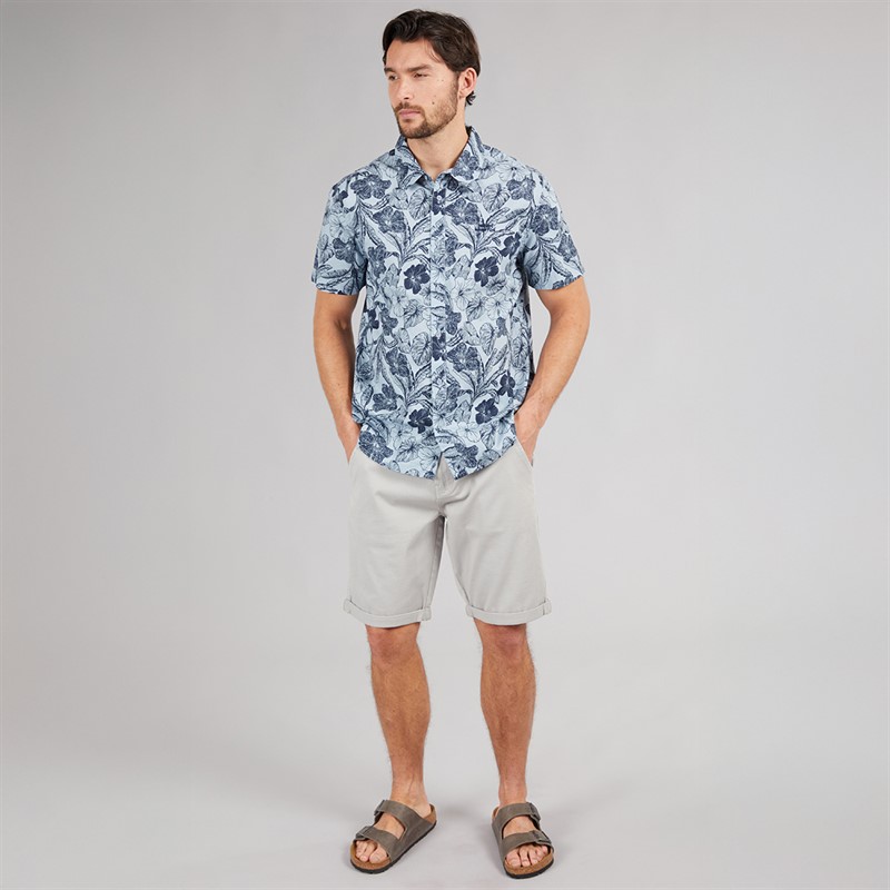 Weird Fish Mens Rafe Short Sleeve Printed Shirt Light Denim