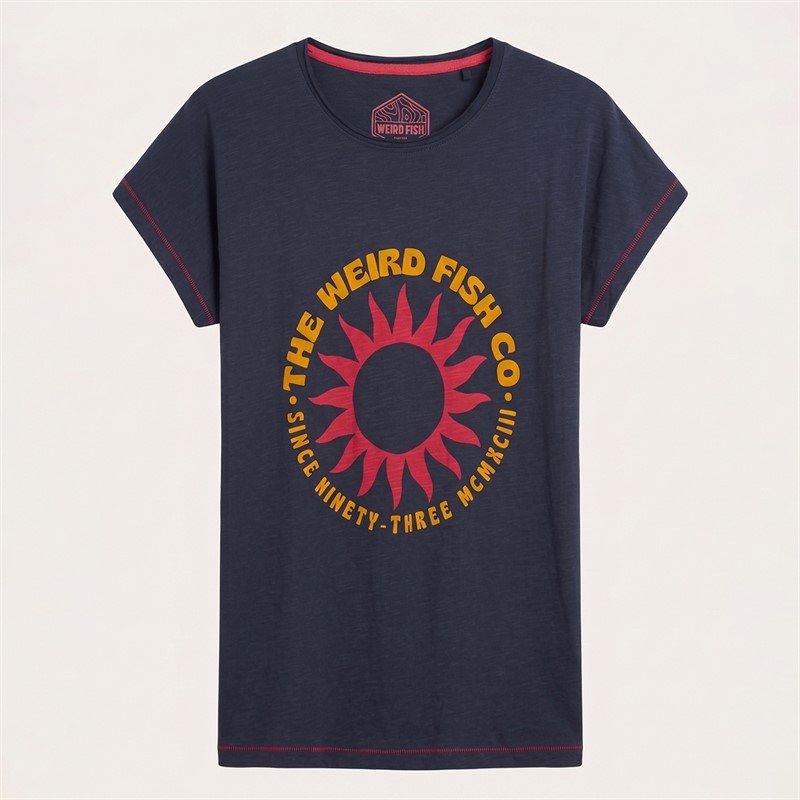 Weird Fish Womens Sunburst Graphic T-Shirt Navy
