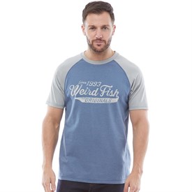 Weird Fish Heren Ling T Shirt Gewassen Blauw weird fish kopen in de aanbieding