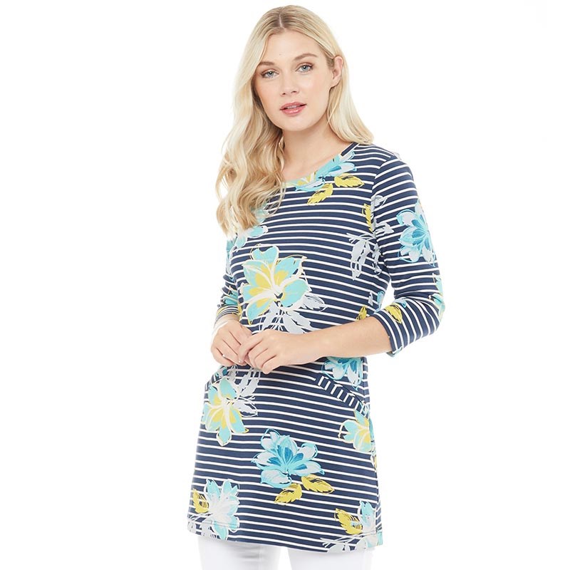 Buy Weird Fish Womens Adeline Floral Stripe Tunic Dress Dark Navy