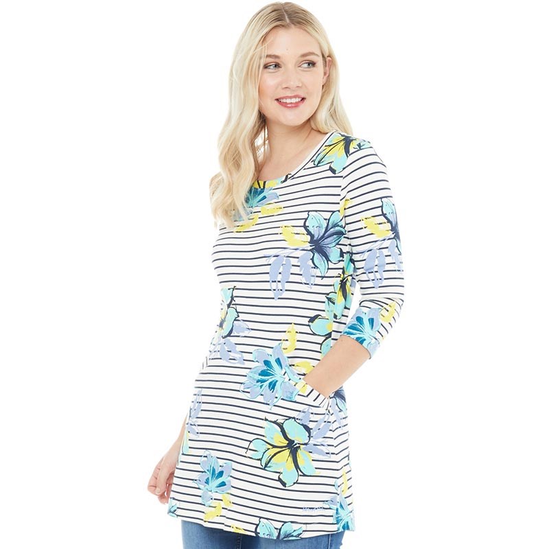 Buy Weird Fish Womens Adeline Floral Stripe Tunic Dress Cream