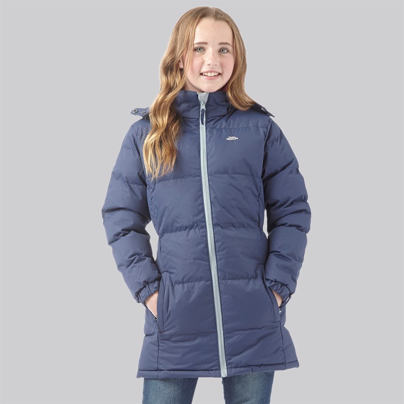 Trespass Girls Tiffy Long Padded Hooded Jacket Navy