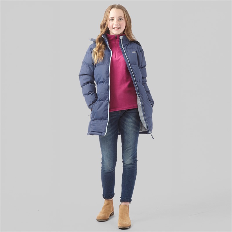 Trespass Girls Tiffy Long Padded Hooded Jacket Navy