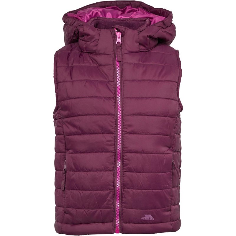 Trespass Girls Aretha Padded Hooded Gilet Vest Potent Purple