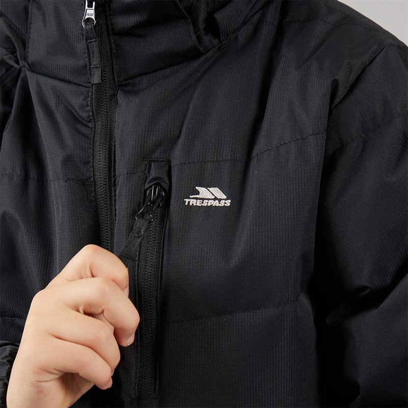 Trespass Wasserdichte gefütterte Kapuzenjacke Junge Figo Schwarz