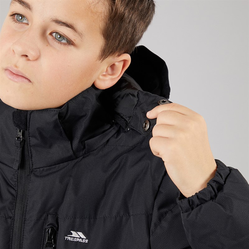Trespass Wasserdichte gefütterte Kapuzenjacke Junge Figo Schwarz