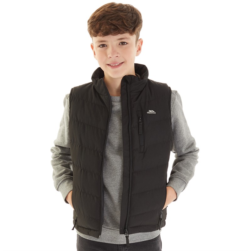 Trespass Junior Boys Jetty Padded Waterproof Gilet Vest Black