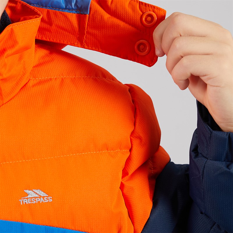 Trespass Wasserdichte gesteppte Kapuzenjacke Junge in Marineblau/Orange/Blau