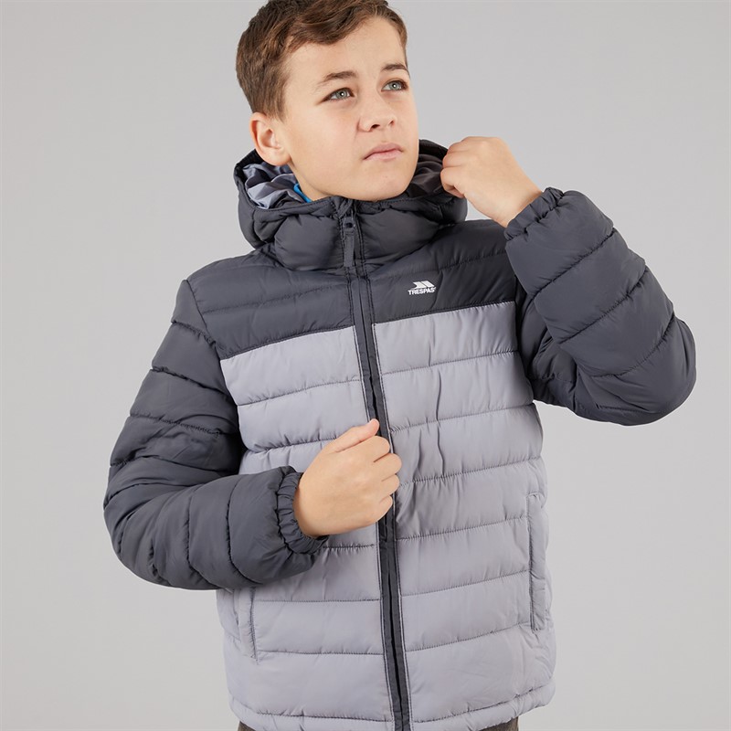 Trespass Junior Boys Oskar Padded Hooded Jacket Carbon/Platinum