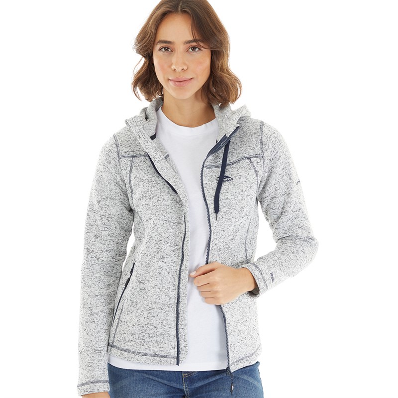 Buy Trespass Womens Odelia Knitted Marl Full Zip Hooded Fleece Jacket Ghost