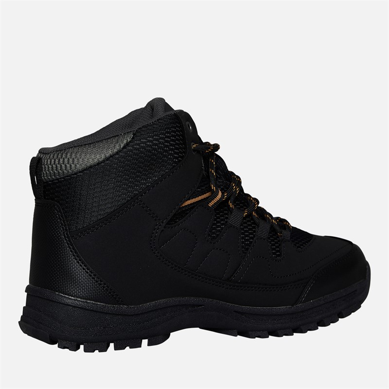 Trespass Mens Finley Mid Waterproof Walking Boots Black/Golden Brown