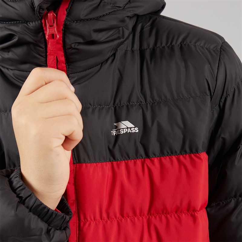 Trespass Junior Boys Oskar Padded Hooded Jacket Red/Dark Grey