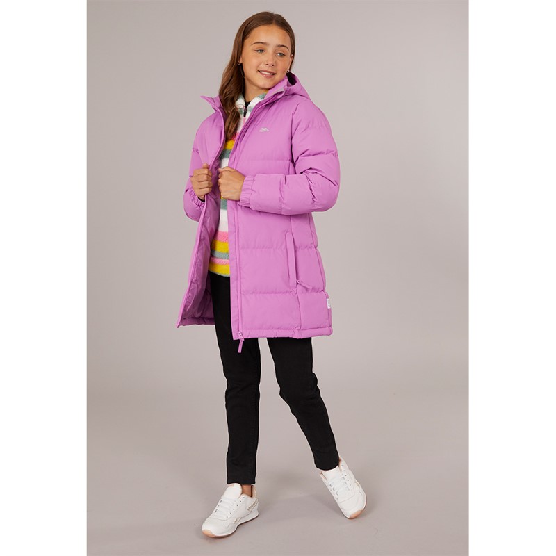 Trespass Meisjes Tiffy Waterdicht Gewatteerd Jas Met Capuchon Diep Roze