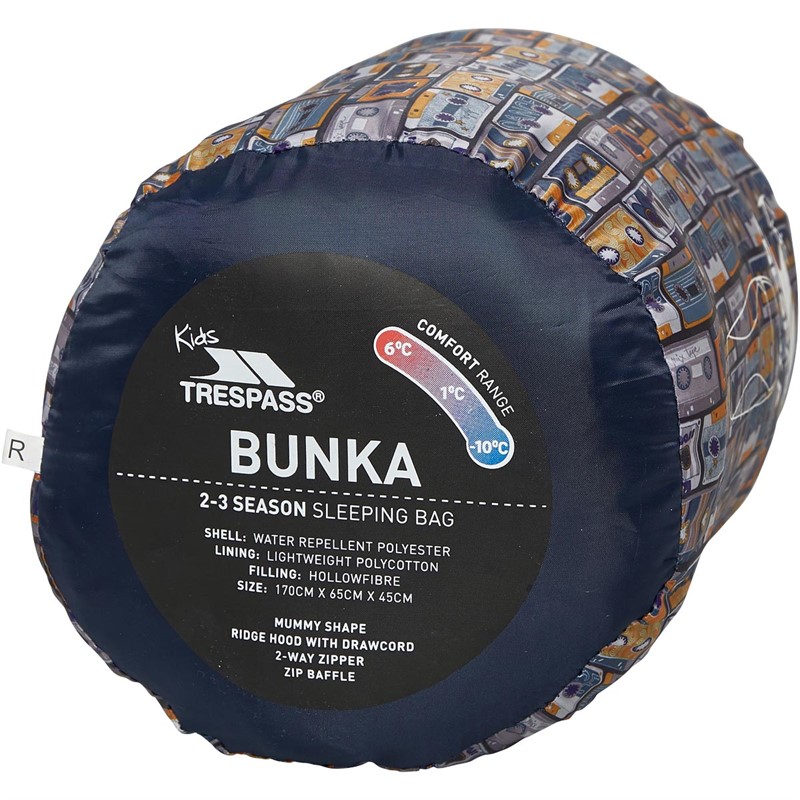 Trespass Junior Bunka 2-3 Season Sleeping Bag Navy Retro Tape