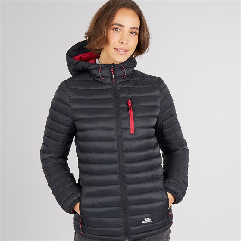 Trespass Womens Lenka Padded Hooded Jacket Black/Raspberry