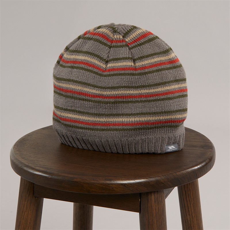Trespass Mens Ray Striped Knitted Beanie Hat Storm Grey