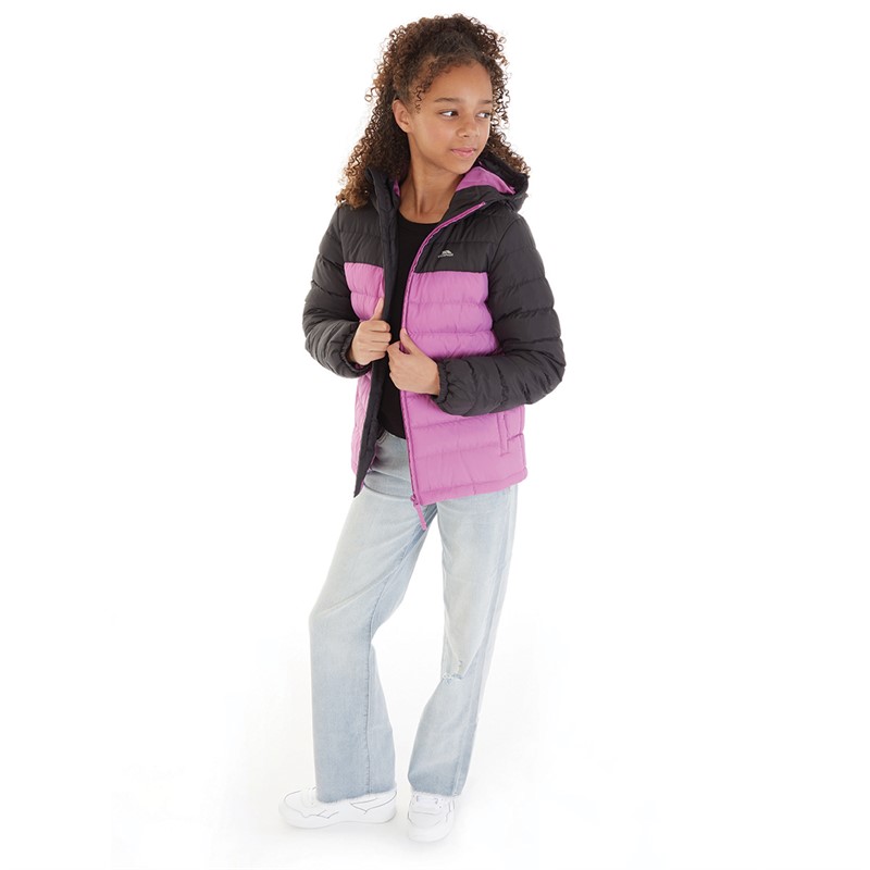 Trespass Girls Oskar Padded Hooded Jacket Deep Pink/Dark Grey