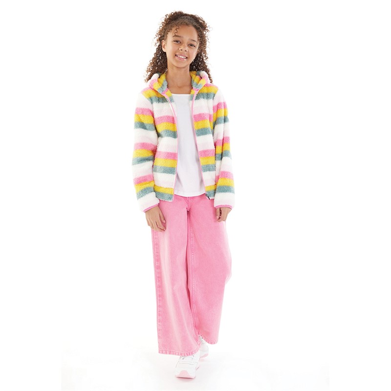 Trespass Girls Amazing Striped Full Zip Fleece Pale Pink Stripe