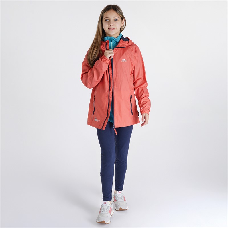 Trespass Girls Qikpac Waterproof Jacket Peach Blush/Navy