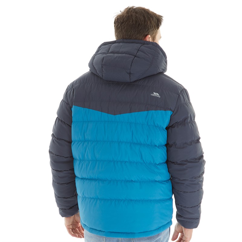 Trespass Mens Oskar Padded Hooded Jacket Dark Flint/Bondi Blue