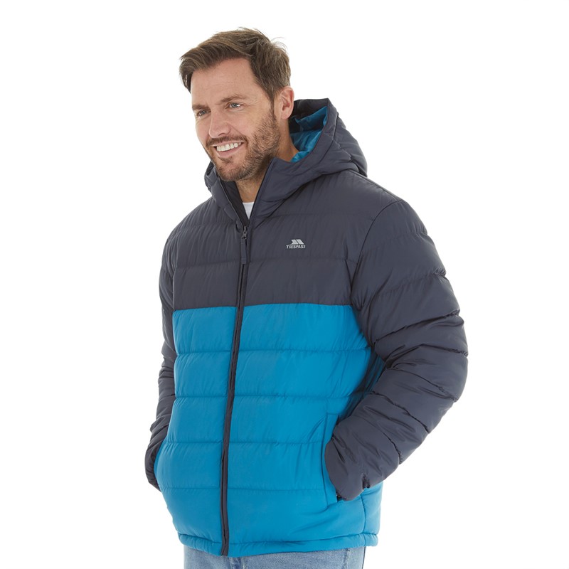 Trespass Mens Oskar Padded Hooded Jacket Dark Flint/Bondi Blue