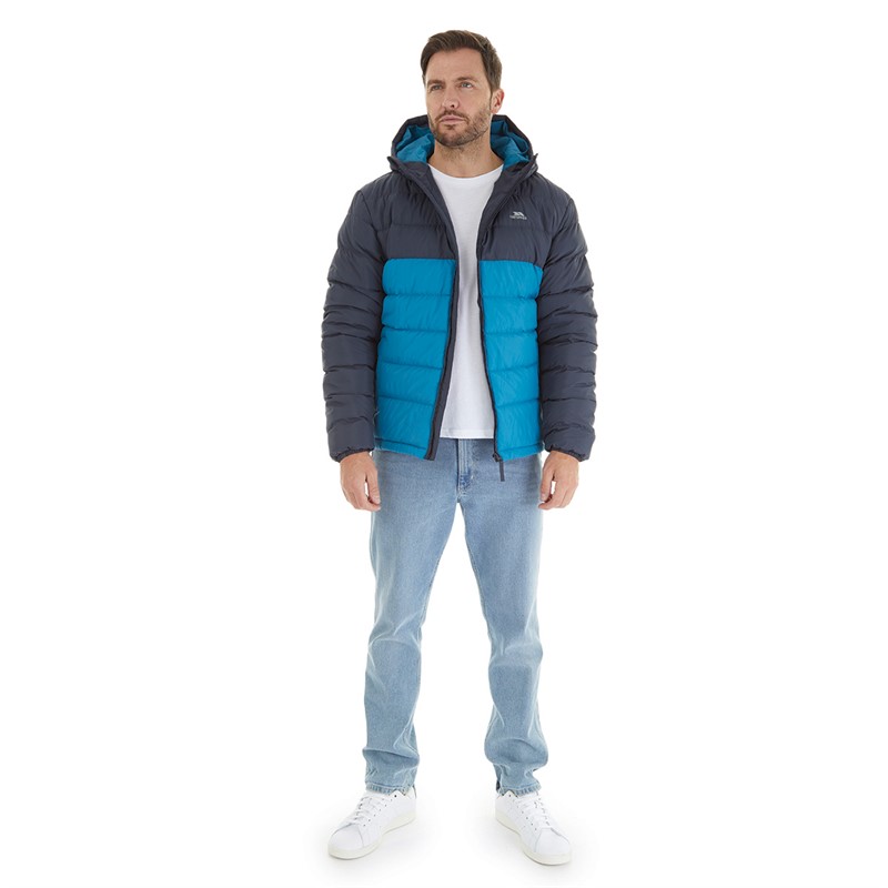 Trespass Mens Oskar Padded Hooded Jacket Dark Flint/Bondi Blue